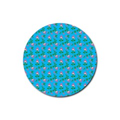 Carnation Pattern Blue Rubber Coaster (round) 