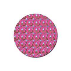 Carnation Pattern Pink Rubber Coaster (round) 