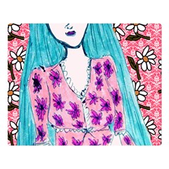 Blue Haired Girl Wall Double Sided Flano Blanket (large) 