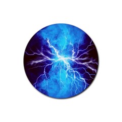 Blue Lightning Thunder At Night, Graphic Art 3 Rubber Coaster (round) 