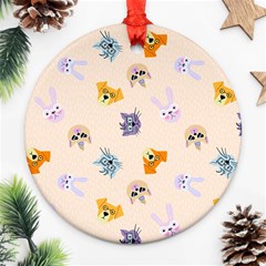 Funny Animal Faces With Glasses Cat Dog Hare Round Ornament (two Sides)