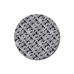 8 Bit Newspaper Pattern, Gazette Collage Black And White Rubber Coaster (round) 
