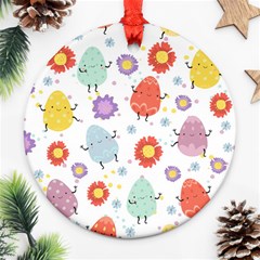 Easter Seamless Pattern With Cute Eggs Flowers Round Ornament (two Sides)