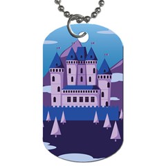 Illustration Castle Mountain Tower Sky Dog Tag (one Side)