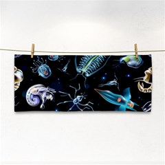Colorful Abstract Pattern Consisting Glowing Lights Luminescent Images Marine Plankton Dark Hand Towel