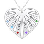 Personalized Name 6 Members Family Tree Heart Love 925 Sterling Silver Name Pendant Necklace Front