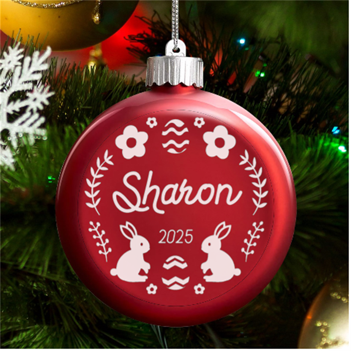 Personalized Easter Day Rabbit Egg Name LED Glass Round Ornament