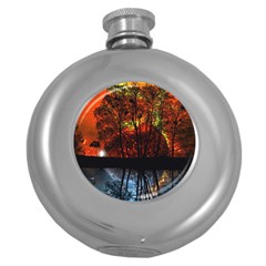 Space Nature Fantasy Trees Round Hip Flask (5 Oz)