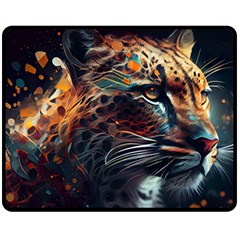 Leopard Feline Artwork Art Fantasy One Side Fleece Blanket (medium)