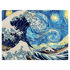 Starry Night Hokusai Vincent Van Gogh The Great Wave Off Kanagawa Premium Plush Fleece Blanket (extra Small)