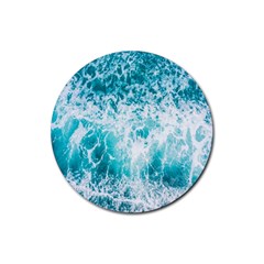 Tropical Blue Ocean Wave Rubber Coaster (round)