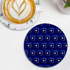 Blue Neon Squares - Modern Abstract Uv Print Round Tile Coaster