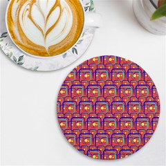 Pink Yellow Neon Squares - Modern Abstract Uv Print Round Tile Coaster