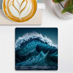 Tsunami Waves Ocean Sea Water Rough Seas Blue Uv Print Square Tile Coaster 