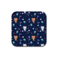 Cute Astronaut Cat With Star Galaxy Elements Seamless Pattern Rubber Coaster (square)