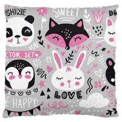 Big-set-with-cute-cartoon-animals-bear-panda-bunny-penguin-cat-fox Large Cushion Case (one Side)