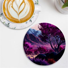 Landscape Painting Purple Tree Uv Print Round Tile Coaster