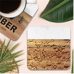 3d Flower Bloom Embossed Pattern Marble Wood Coaster (square)