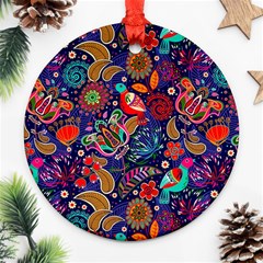 Pattern Colorful Bird Leaf Flower Ornament (round)