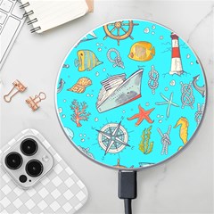Colored-sketched-sea-elements-pattern-background-sea-life-animals-illustration Wireless Fast Charger(white)