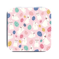 Cute Bunnies Easter Eggs Seamless Pattern Square Metal Box (black)