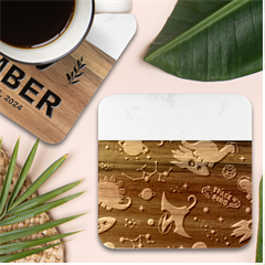 Space Theme Art Pattern Design Wallpaper Marble Wood Coaster (square)