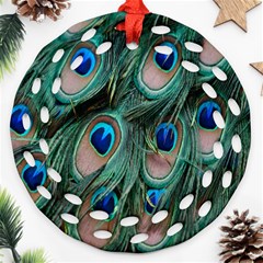 Peacock-feathers,blue2 Round Filigree Ornament (two Sides)