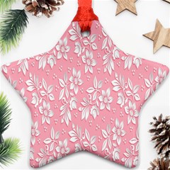Pink Texture With White Flowers, Pink Floral Background Star Ornament (two Sides)