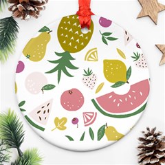 Fruits T- Shirt Funny Summer Fruits Collage Fruit Bright Colors T- Shirt Ornament (round)