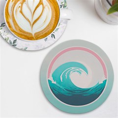 Tidal Wave Ocean Sea Tsunami Wave Minimalist Uv Print Round Tile Coaster