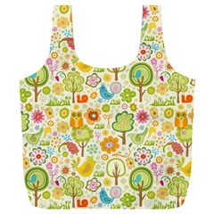 Nature Doodle Art Trees Birds Owl Children Pattern Multi Colored Full Print Recycle Bag (xxxl)