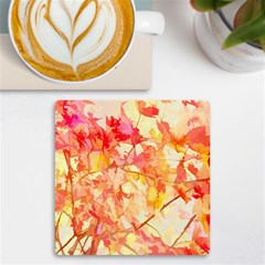 Monotype Art Pattern Leaves Colored Autumn Uv Print Square Tile Coaster 
