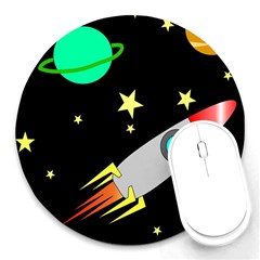 Planet Rocket Space Stars Round Mousepad