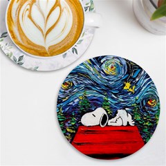 Dog House Vincent Van Gogh s Starry Night Parody Uv Print Round Tile Coaster