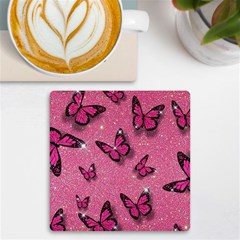 Pink Glitter Butterfly Uv Print Square Tile Coaster 