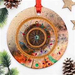 Dreamcatcher, Abstract, Colorful, Colors, Dream, Golden, Vintage Round Ornament (two Sides)