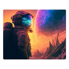 Illustration Trippy Psychedelic Astronaut Landscape Planet Mountains Two Sides Premium Plush Fleece Blanket (large)