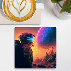 Illustration Trippy Psychedelic Astronaut Landscape Planet Mountains Uv Print Square Tile Coaster 