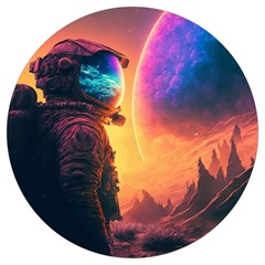 Illustration Trippy Psychedelic Astronaut Landscape Planet Mountains Round Trivet