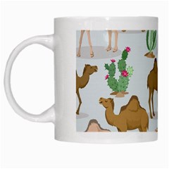 Camels Cactus Desert Pattern White Mug