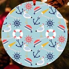 Nautical Marine Symbols Seamless Pattern Uv Print Acrylic Ornament Round