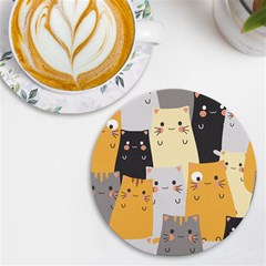 Seamless Pattern Cute Cat Cartoons Uv Print Round Tile Coaster