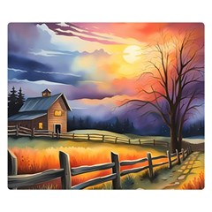 Rural Farm Fence Pathway Sunset Premium Plush Fleece Blanket (small)