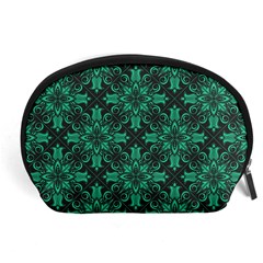 Green Damask Pattern Vintage Floral Pattern, Green Vintage Accessory Pouch (large)