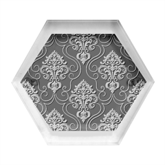 Floral Damask Pattern Texture, Damask Retro Background Hexagon Wood Jewelry Box