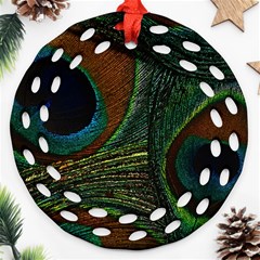 Peacock Feathers, Feathers, Peacock Nice Round Filigree Ornament (two Sides)