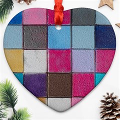 Tile, Colorful, Squares, Texture Heart Ornament (two Sides)