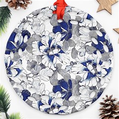 Retro Texture With Blue Flowers, Floral Retro Background, Floral Vintage Texture, White Background W Ornament (round Filigree)
