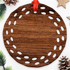 Brown Wooden Texture Round Filigree Ornament (two Sides)