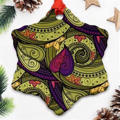 Green Paisley Background, Artwork, Paisley Patterns Snowflake Ornament (two Sides)